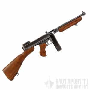 Kulutettu Thompson M1928A1 sotilasversio tankolippaalla, USA 1918